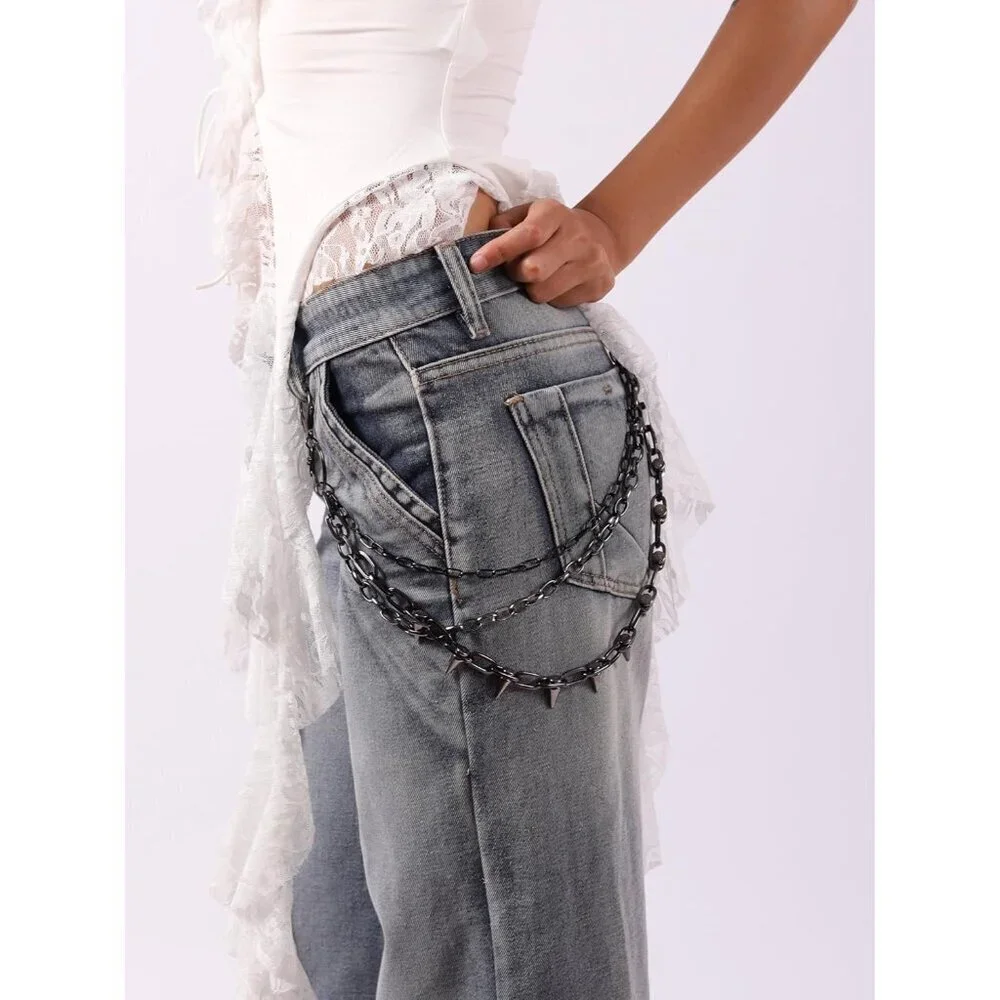 Black Spike Pants Chain Metal Jewelry Goth Punk Accessories Unisex
